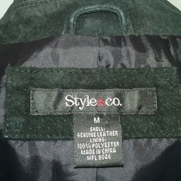 STYLE & CO SUEDE LEATHER Black JACKET blazer Coat - Picture 6 of 6